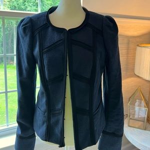 White House Black Market Navy and Black Woven Cotton Blazer.